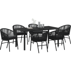 vidaXL 7 Piece Garden Black Poly Rattan Patio Dining Set