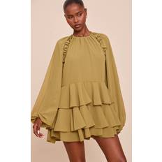 PrettyLittleThing Chiffon Frill Detail Shift Playsuit - Green