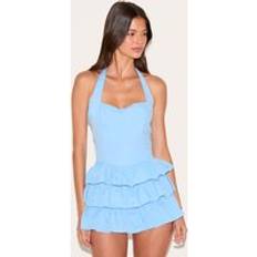 Blue Jumpsuits & Overalls PrettyLittleThing Rara Halter Neck Skort Playsuit - Sky Blue