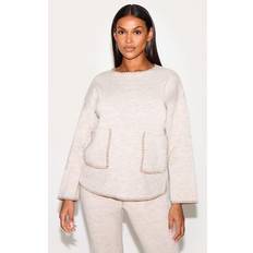 Maternity Oatmeal Knitted Contrast Stitch Jumper