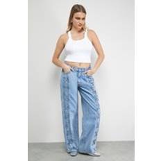 Lace Jeans Warehouse Low Waist Lace Up Wide Jean - Mid Blue