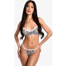 Women Lingerie Sets boohoo Zebra Mesh Bra Thong Set - White
