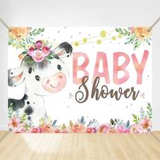 Pink Floral Cow Baby Shower Backdrop