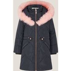 Hooded Faux Fur Puffer Coat - Blue