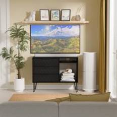 Black - Metal TV Benches Swift Harlequin Unit Black 2 Shelves 3 Drawers TV Bench