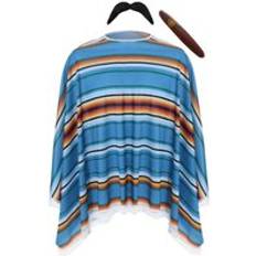Stripes Capes & Ponchos I Love Fancy Dress Poncho Moustache Cigar - Blue