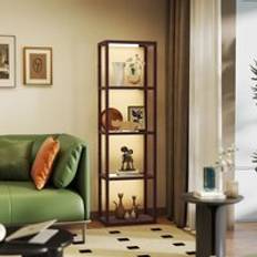 Dimmable Floor Lamps Homcom LED with Glass Shelves Brown Floor Lamp