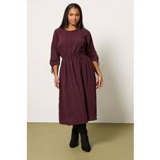 Checkered - Women Clothing Yours Textured Check Midaxi Dress Plus Size - Burgundy