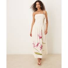 Abercrombie & Fitch Midi Dresses Abercrombie & Fitch Strapless Drop Waist Midi Dress Cream Floral White