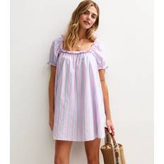 New Look Short Dresses New Look Striped Frill Trim Square Neck Mini Dress - Pink/Blue