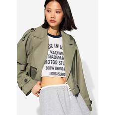 Bershka Gröna Ytterkläder Bershka Kakifärgad Kort Trenchcoat - Grön
