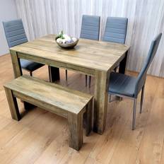 Brown Dining Sets Kosy Koala 6 Seater Rustic Effect Grey Leather Dining Set