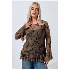 Brown Blouses Yours Horse Print Mesh Blouse - Brown