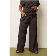 Yours Bubble Textured Wide Leg Trousers - Chocolate Brown