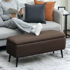 Brown Storage Benches Homcom Ottoman Linen Fabric Brown Storage Bench
