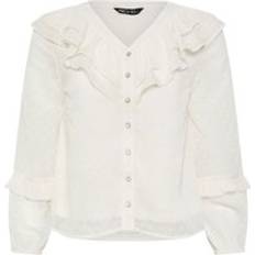Long Sleeves Blouses M&Co Petite Dobby Ruffle Blouse - Ivory