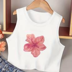 Florals Tank Tops Children's Clothing Temu Girls Floral Print Summer Tank Top - Stretchy Polyester Spandex