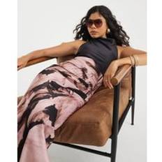 Long Dresses River Island Womens Pink Satin Printed Cowl Neck Slip Dress