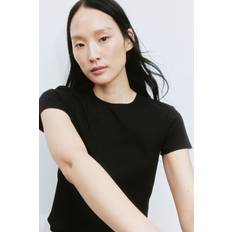 Flare T-shirts H&M Ladies Black Ribbed T-shirt