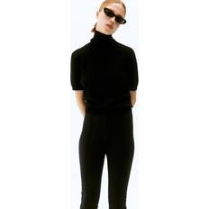 Viscose Polo Shirts H&M Fine-Knit Polo Neck Top - Black