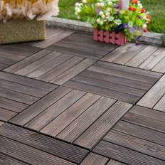 Black Outdoor Flooring OutSunny 27pc Solid Wood Floor Tiles 30 x 30 cm