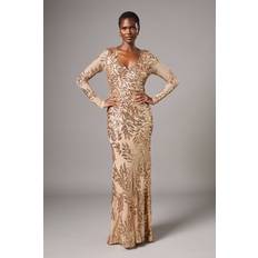 Sequins Dresses Coast Long Sleeve Floral Sequin Maxi Dress - Gold