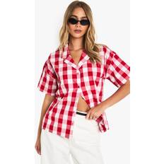 Breathable - Women Shirts boohoo Gingham Resort Shirt - Red