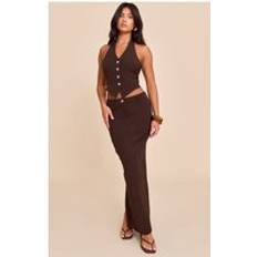 PrettyLittleThing Tailored Woven Maxi Skirt - Dark Brown