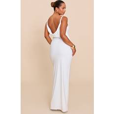 Boat Neck - Long Dresses PrettyLittleThing Boat Neck Twist Shoulder Cowl Back Maxi Dress - White