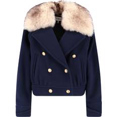Blue - Wool Coats Chloe Short Boxy Double-Breasted Wool Bomber Jacket - Blue