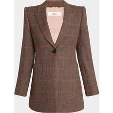 Blazers Chloe Checked Wool Blazer - Dark Brown