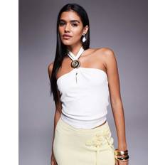 White Tank Tops River Island Shell Trim Halter Neck Top - White