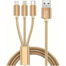 Usb c micro usb Shein USB A - Lightning/USB C/Micro USB B M-M Gold 1.2m