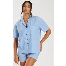 Blue - Women Pyjamas Loungeable Women's Blue Striped Short Sleeve Pyjama Set - Blue