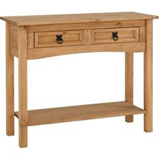 SECONIQUE Corona Distressed Waxed Pine Console Table 34.5x90cm