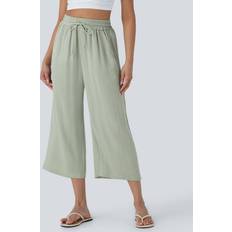 Halara High Waisted Drawstring Wide Leg Cropped Casual Linen-Feel Pants with Pockets