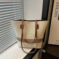 Beige Strandväskor på rea Temu Handmade Woven Lace Straw Beach Tote Bag - A Great Gift