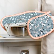 Dexam Meow Cotton Double Oven Gloves Pot Holders Blue