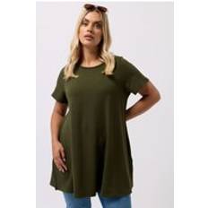 Beige - Women T-shirts Yours Ribbed Soft Touch T-Shirt - Khaki Green