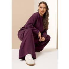 Dam - Röda Kostymer Yours Curve Burgundy Sweatshirt Wide Leg Jogger Set - Burgundy