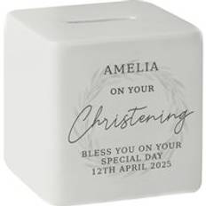 Personalised Memento Company Christening Ceramic Square Money Box 9 x 9 x 9 cm