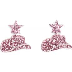 Pieces Øreringe Pieces Pink Øreringe Med Cowgirl Hatte Glimmer Hjertedetaljer - Lyserød
