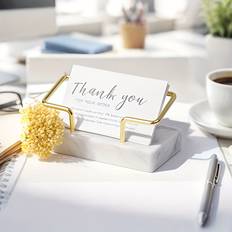 Gold Desktop Organizers & Storage Temu Elegant Marble Business Card Holder With Golden Metal Frame