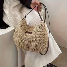 Shoulder Strap Beach Bags Temu Bohemian Straw Handbag Adjustable 2 Tone - 2 Tone