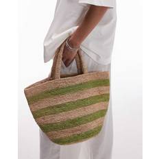 Stripes Beach Bags Topshop Goldie Stripe Straw Bag - Green