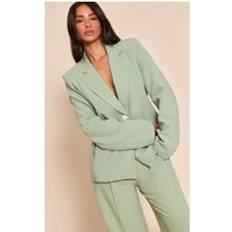 Ventilerande Kavajer PrettyLittleThing Linen Look Oversized Pocket Blazer - Green