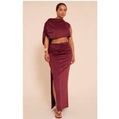 Red Skirts PrettyLittleThing Faux Suede Ruched Side Split Maxi Skirt - Red