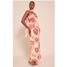 PrettyLittleThing Multi Floral Print Bandeau Scarf Detail Chiffon Maxi Dress
