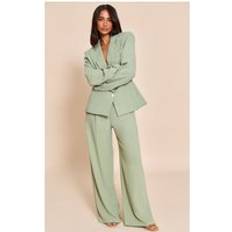 PrettyLittleThing Petite Linen Pleat Trousers - Sage Green