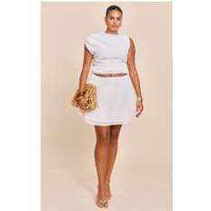 PrettyLittleThing Plus Cream Chiffon High Waisted A-line Mini Skirt